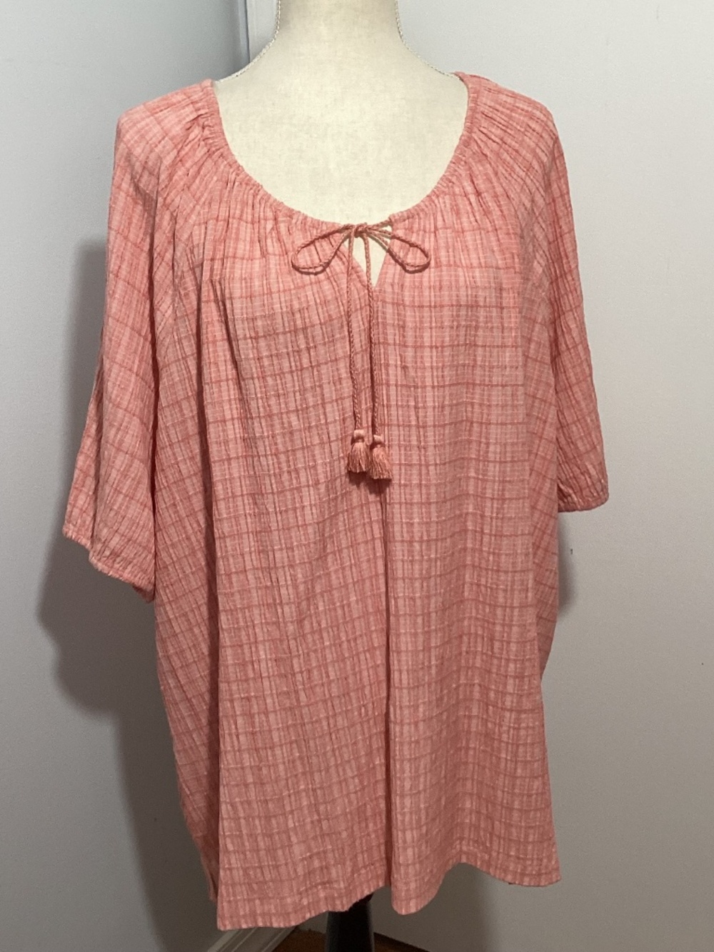 NWT WESTBOUND WOMAN 3X PEASANT CORAL BLOUSE ELBOVE SLEEVE CRINKLED RAYON